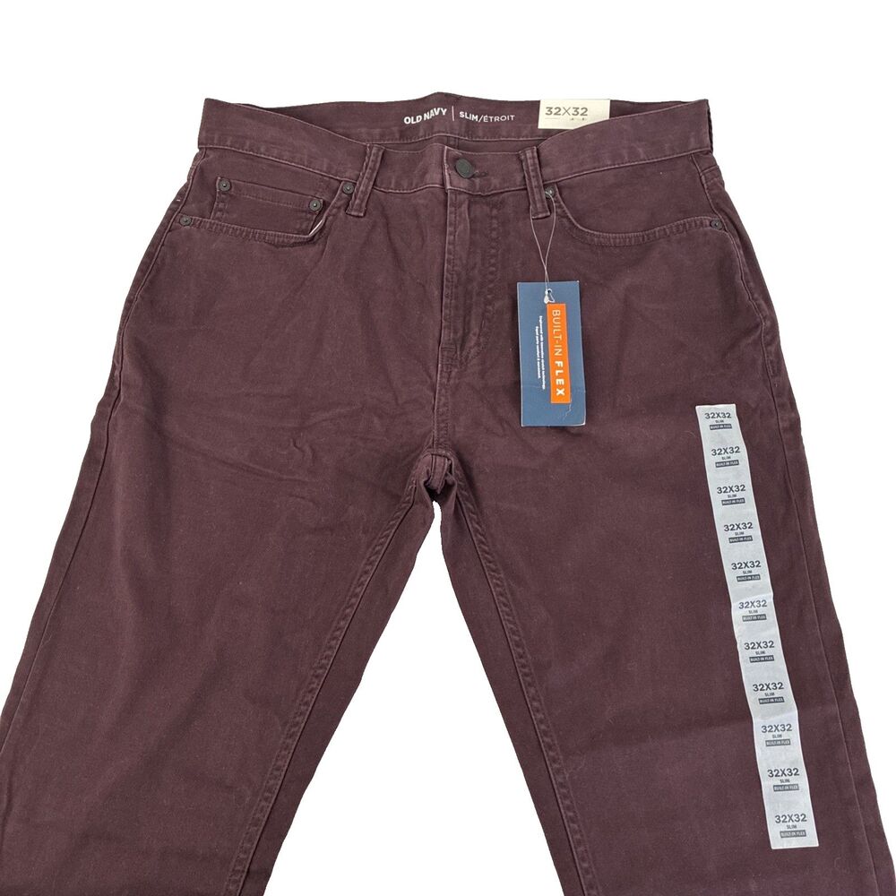 New Mens Old Navy‎ Chino Khaki Pants Size 32x32 Slim Flex Burgundy